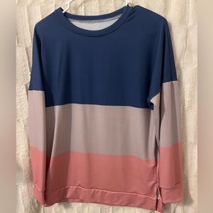 Striped blue peach and pink long sleeved t shirt size large